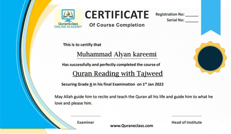 Quran Tutor, Certification Offered